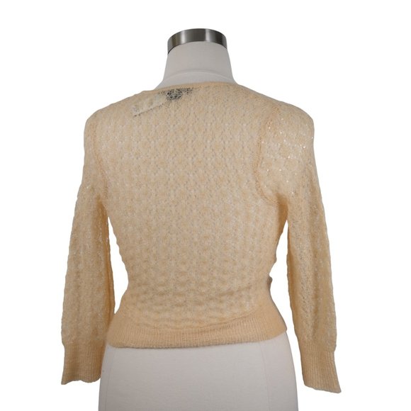 The Limited Womens S Kid Mohair Blend Beige Sheer Low V Cut Lightweight Sweater - Picture 6 of 10